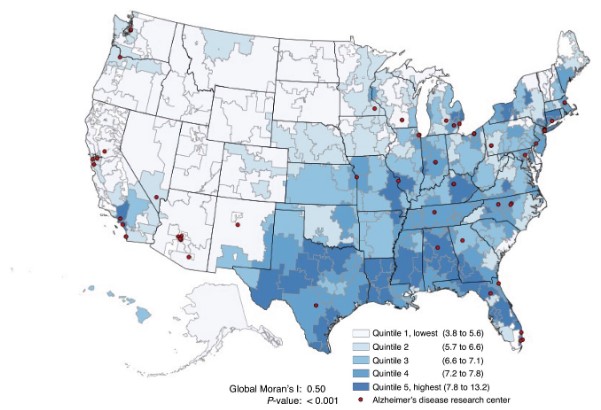 Map of US Alzheimer's diagnosis